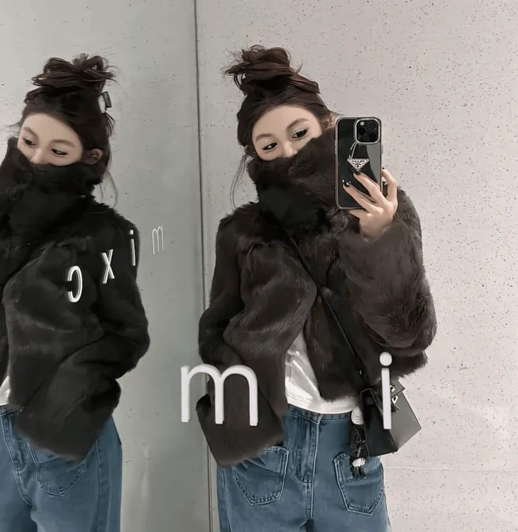 "千金兔"奢贵分区定染兔毛中古真皮皮毛一体皮草外套