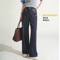 纪凡姬/8812-秋季新款点缀明线装饰韩版休闲阔腿直筒牛仔裤
