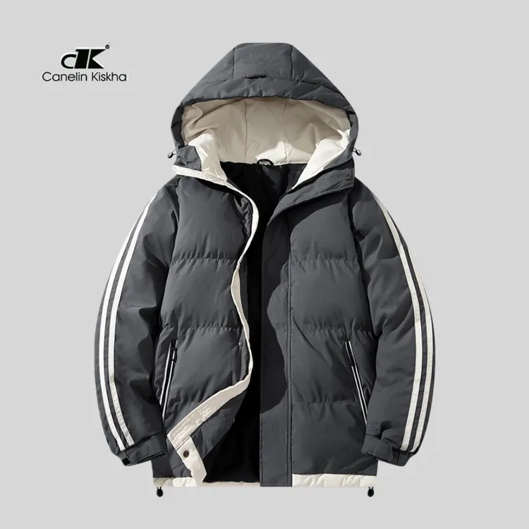 CANELIN KISKHA保暖耐磨连帽男棉衣拼色连帽棉服情侣潮流棉袄冬季