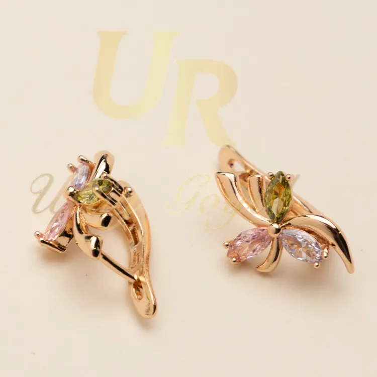 合金锆石耳饰 【顺丰包邮-无运费险】三色礼花扣玫瑰金色 耳饰