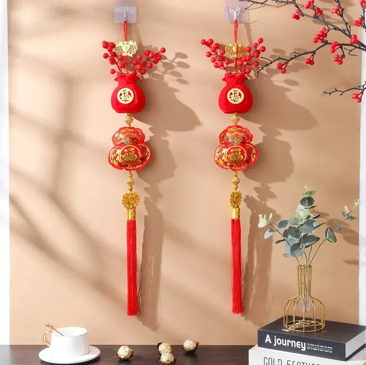 发财果钱袋子代代有福双鱼福福字流苏挂件（送挂钩）