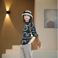【芙澜卡尔】黑白花纹拼接款式秋冬新款卫衣套头上衣时尚中老年女装