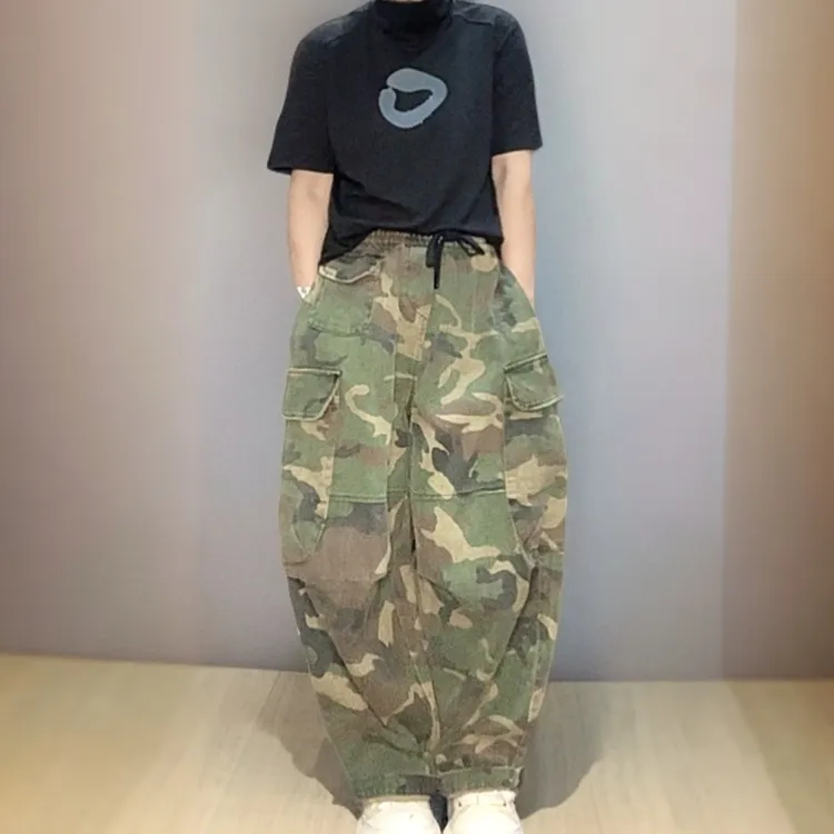 经典迷彩洗水宽松大码秋季工装弯刀休闲裤