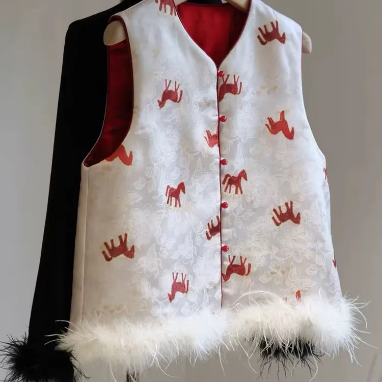 【马到成功】水貂毛加棉马夹冬季新中式马甲中国风百搭国潮女装保暖