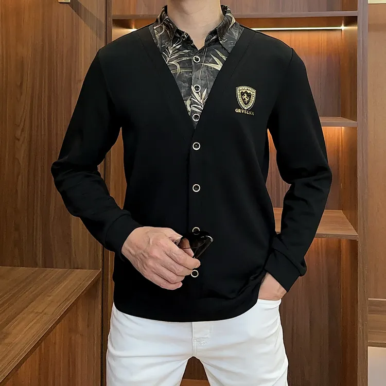 男士秋季长袖翻领卫衣假两件设计轻奢时尚休闲百搭潮流商务男装