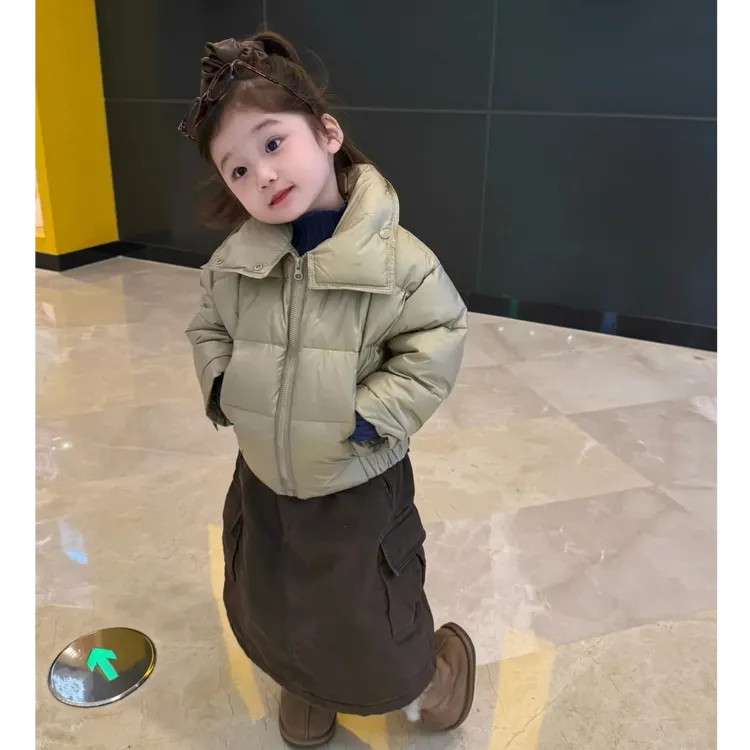 壹妈童装女童韩版秋冬季纯色羽绒服时尚洋气拉链袄子工装半身裙