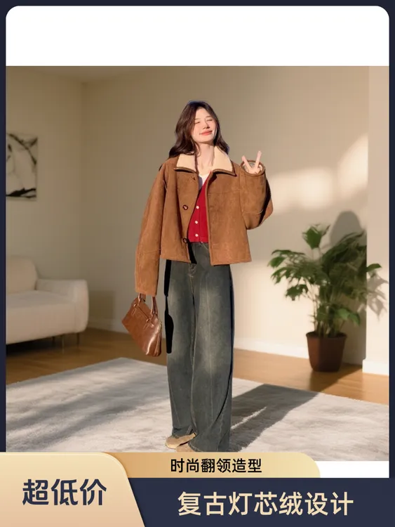 皮毛一体羊羔绒外套2025女小个子帅气时尚气质加厚短款麂皮绒上衣