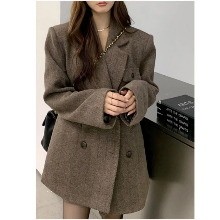 夹棉加厚西装毛呢大衣女秋冬季2025年新款高级长袖外套呢子赫本风