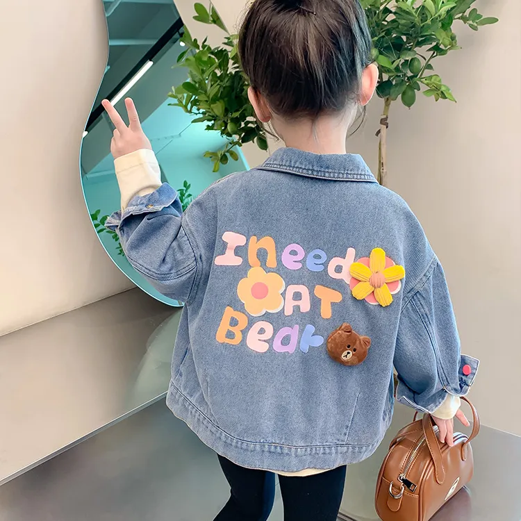 女童春秋牛仔外套小女孩洋气韩版女孩印花时髦童装秋装小童