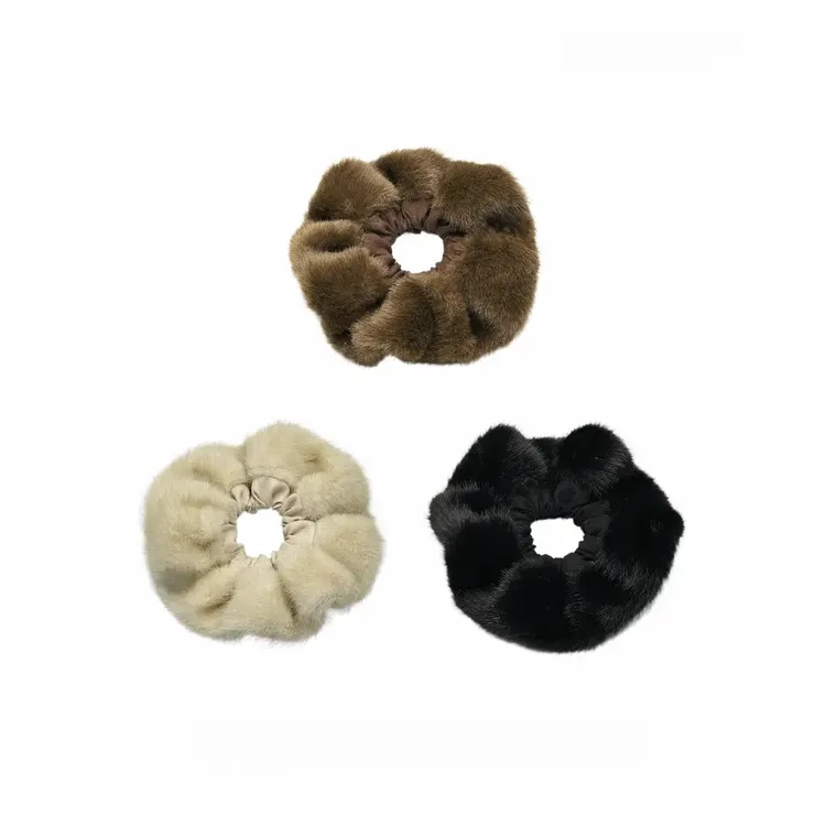 秋冬毛绒绒拼接大肠发圈秋冬高弹力发绳简约气质百搭甜美