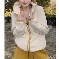 奥利绒连帽女长袖保暖冬季撞色开衫百搭拼色大码短外套---8832