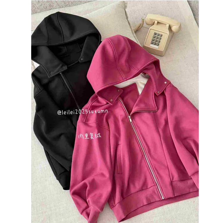 晶咕【朋克周末】美式双拉链连帽加绒卫衣外套休闲韩版