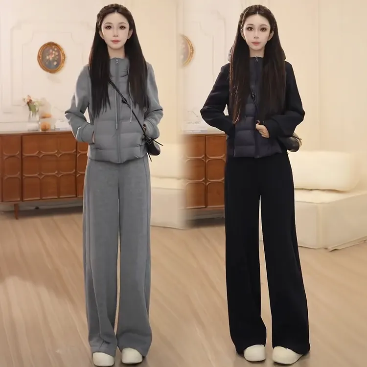 拉夏贝尔时尚套装女2025冬季新款洋气显瘦外套阔腿裤保暖两件套