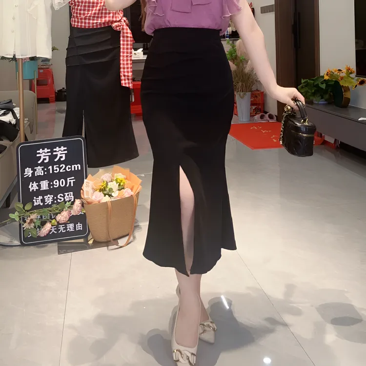 鱼尾长裙半身裙高腰包臀显瘦洋气百搭半裙女2025春夏黑色西装裙子