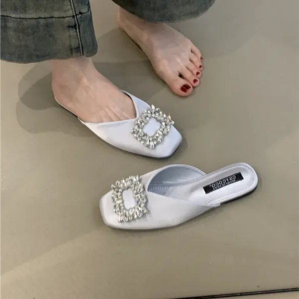 KK-888-29气质水钻方扣包头半拖鞋法式温柔仙女风一脚蹬穆勒鞋新