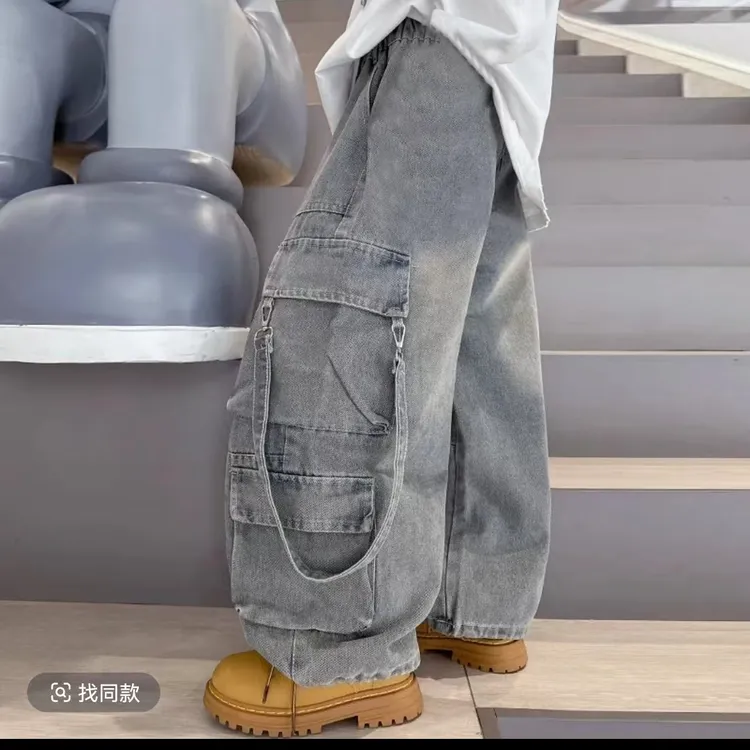 男童牛仔裤秋季炸街2025春秋新款儿童装中大童秋装工装裤子痞帅潮
