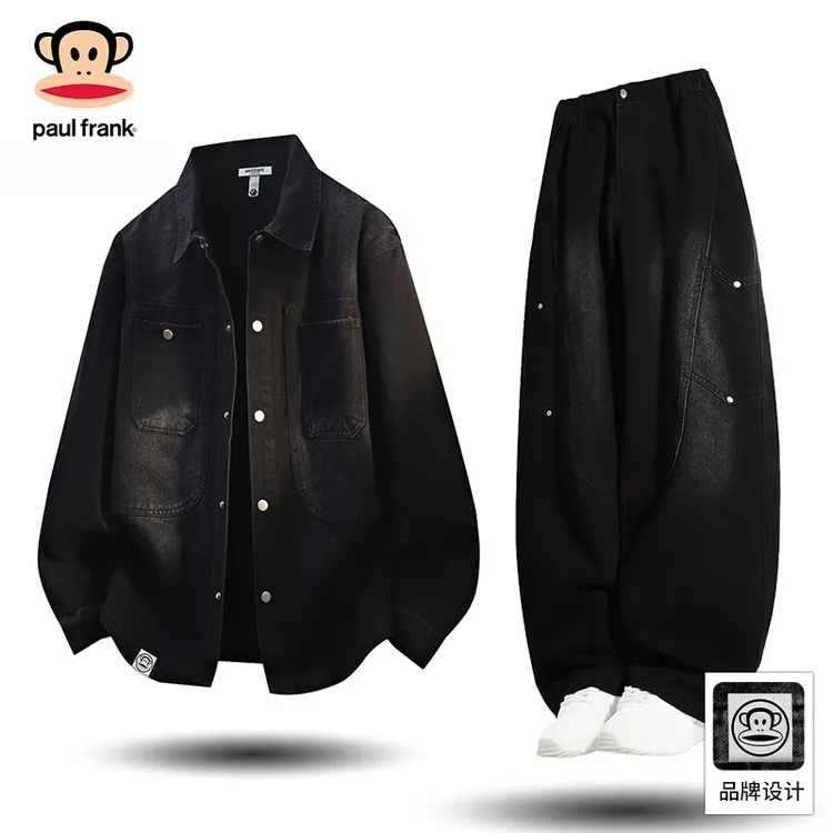 PaulFrank/大嘴猴复古工装牛仔套装男2025秋季夹克外套阔腿裤穿搭