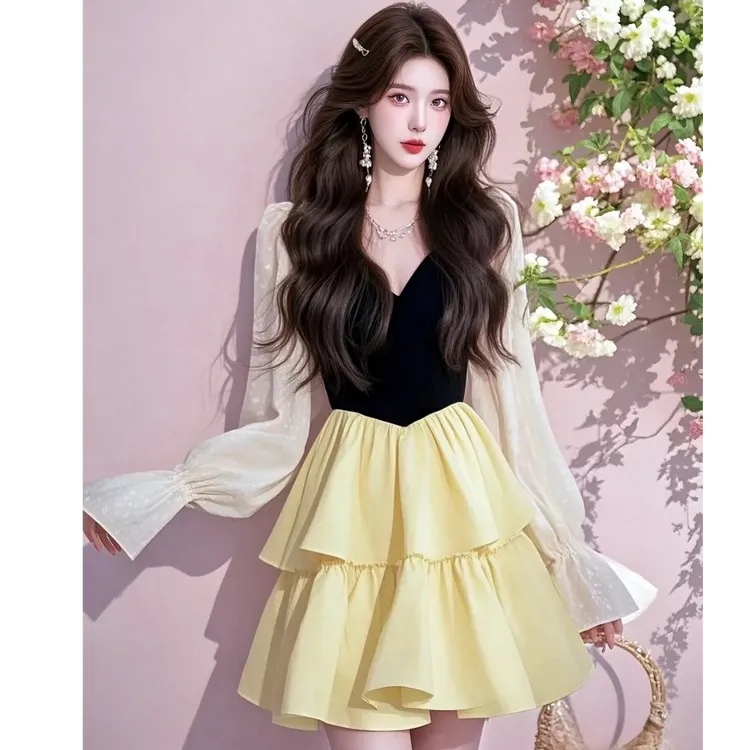 2025超火春装法式高级感上流社会气质名媛小香风撞色连衣裙