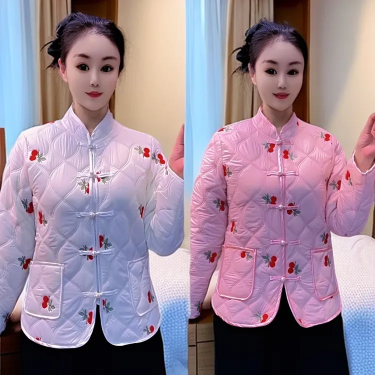 妈妈装保暖女绣花碎花短款棉衣外套长袖不褪色不起球厚款小棉袄