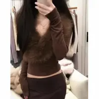 [胖鹅张]千禧辣妹毛领打底长袖上衣#6683实物以直播间展示为准