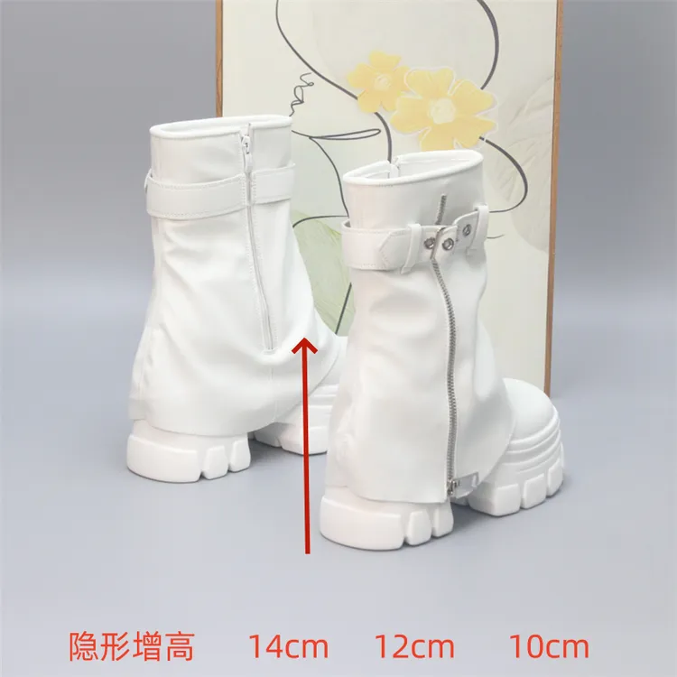 超高跟14cm马丁靴女小个子内增高12cm侧拉链增高显瘦10cm女短靴