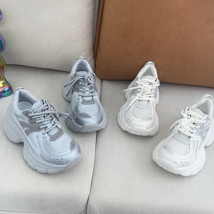 欧货新款复古网面透气老爹鞋女2025春季厚底小个子增高休闲运动鞋