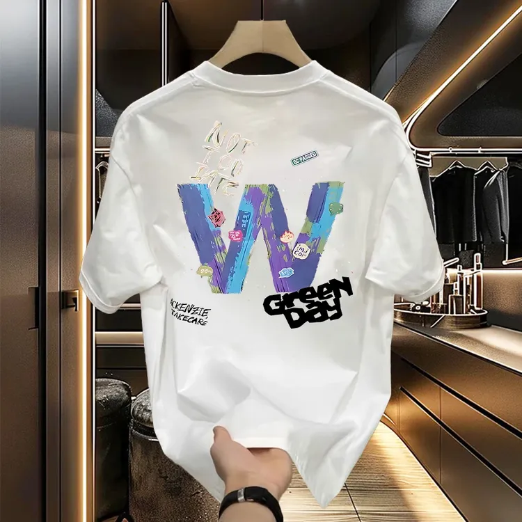 美式痞帅重磅纯棉短袖涂鸦NOT彩色W青年男女潮牌宽松百搭高街圆领