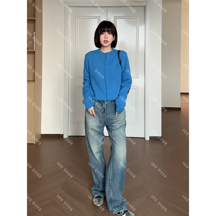 【心动日报】复古简约宽松极简风设计感洋气做旧秋冬牛仔裤女