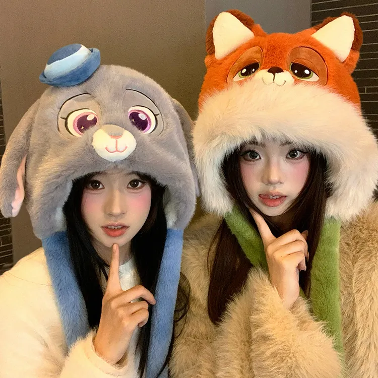 迪士尼可爱尼克朱迪毛绒帽子女款2025秋冬季新款加厚保暖雷锋帽子