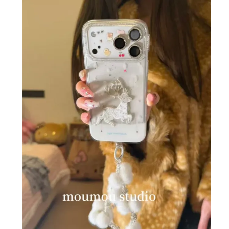 冬日雪花白色小鹿手链适用iPhone17promax苹果17pro手机壳16pro15