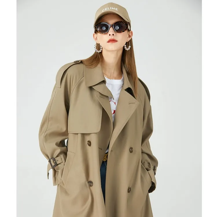 百搭穿搭气质经典显瘦双排扣垂感宽松风衣外套女FQ21W105推