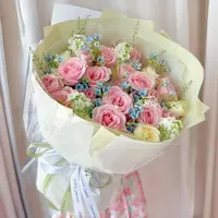 【恋爱花絮】17枝粉玫瑰4枝白玫瑰4枝紫罗兰混搭花束鲜花送爱人送闺蜜生日礼物玫瑰花束告白鲜花小时达