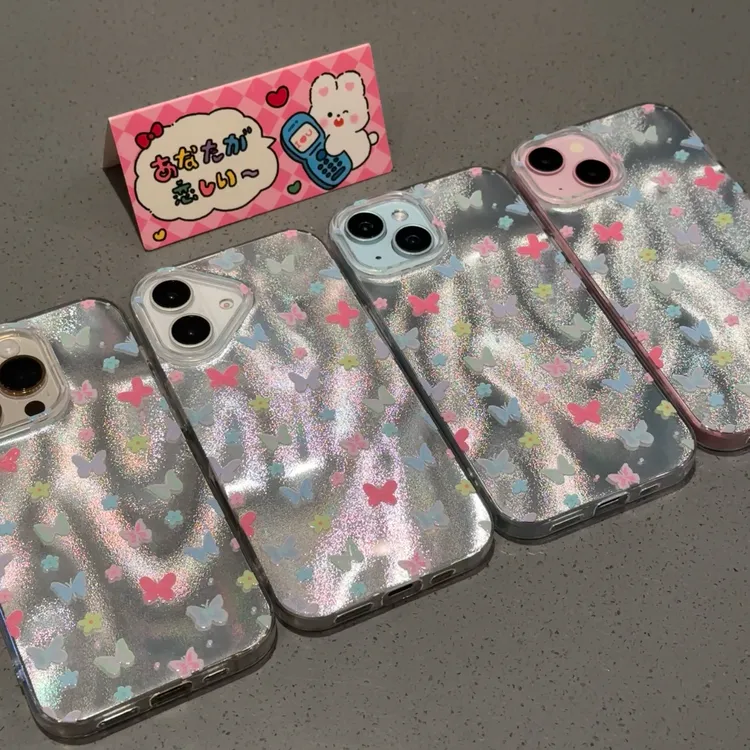 新款梦幻彩色蝴蝶适用苹果16promax手机壳15/14锡纸13/12/11防摔