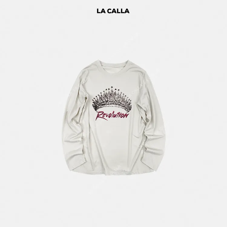 LA CALLA复古做旧白沫喷皇冠印染长袖OY-WT6926