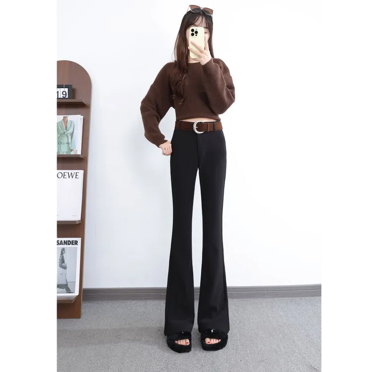 2503秋款不加绒高腰通勤风休闲裤百搭显瘦喇叭裤新款加厚女裤