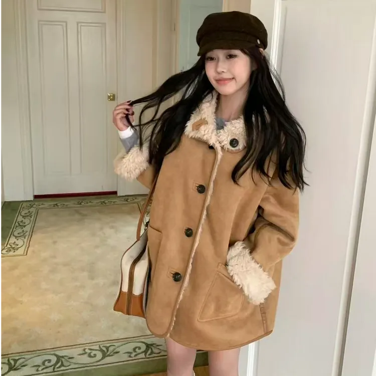 两面穿皮毛一体机车服宽松2025冬季新款加厚保暖外套女