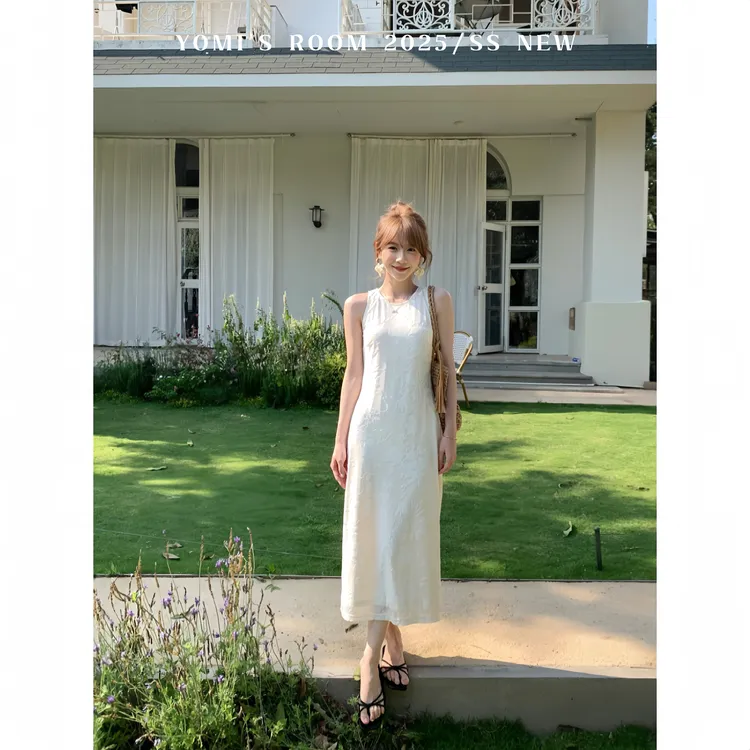 哟米YOMI【纱裙雅意】小个子圆领无袖背心裙收腰显瘦提花针织长裙