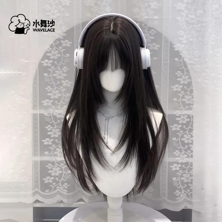 【忧郁女高】水舞沙女款高层次黑长直Lolita自然仿真人假发全头套