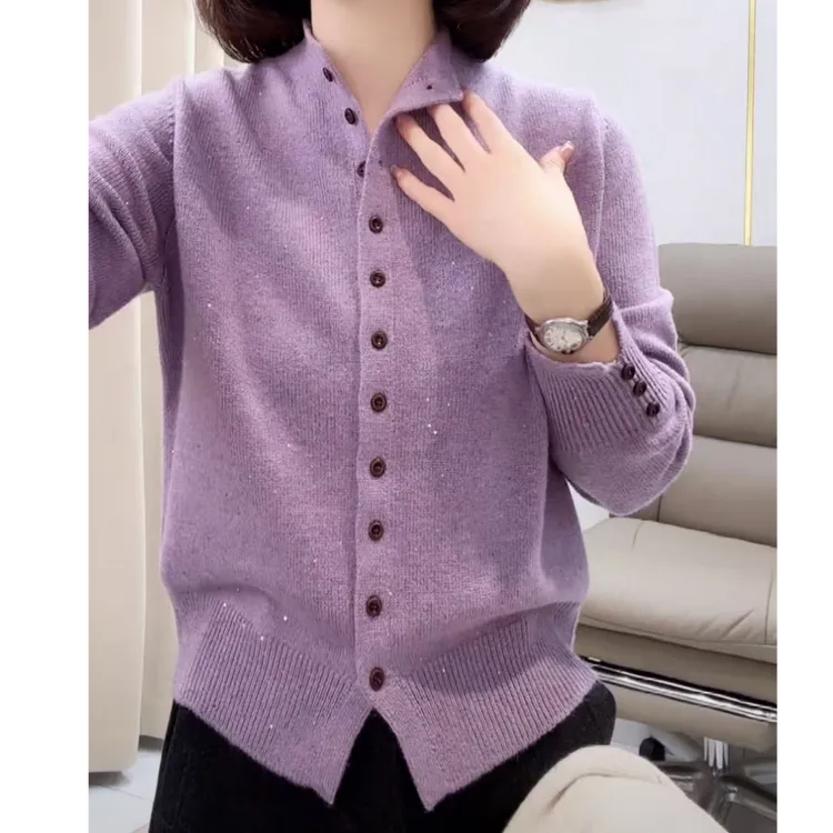 细闪亮片时尚开衫毛衣小香风显瘦长袖针织衫慵懒风针织上衣H9-83