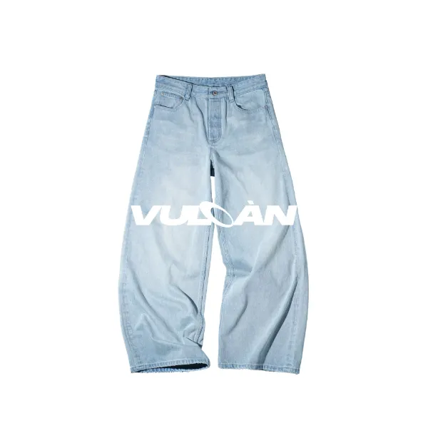 【达人专属】VULCAN水洗浅色做旧修身直筒微喇叭弹力clean fit牛仔裤男女