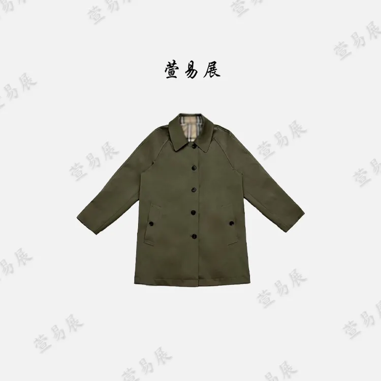 萱易展-“罗马旧街”经典格纹轻奢显贵百搭翻领风衣外套-WT092307