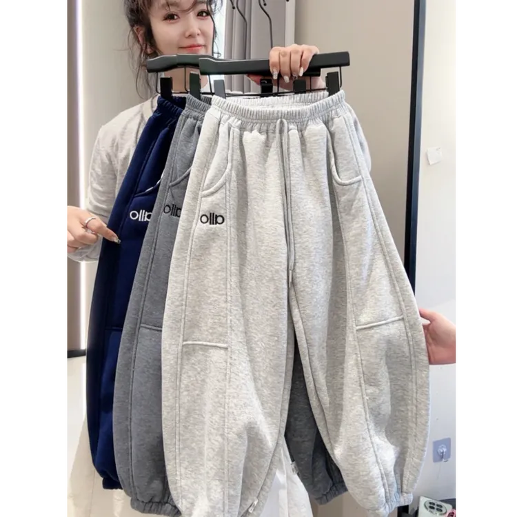 2025冬季加绒休闲裤加绒卫裤中大童弯刀裤宽松长裤zl