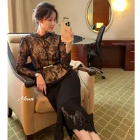 【WENZO】水滴~秋季时尚修身显瘦水滴领镂空打底蕾丝W240901