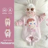 (现货)早春加绒女宝冬天连身衣可爱粉色小猫不二家保暖哈衣爬服