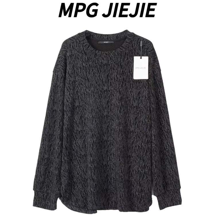 MPG JIEJIE【醋酸记忆】大码正肩醋酸水墨纹理弹力长袖T恤