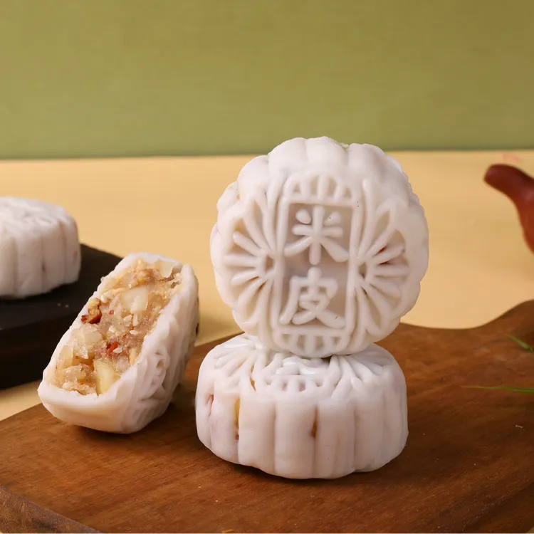 米皮果仁月饼纯手工米香糯叽叽米明贤月饼中式糕点礼盒低油低糖