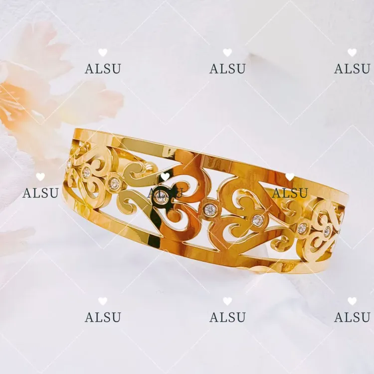 合金手镯 ALSU原创经典重工民族风手镯复古百搭时尚气质金色