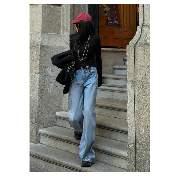 UMI "自由裤” 秋款无弹高腰经典百搭窄版阔腿牛仔裤 COSTOMZED