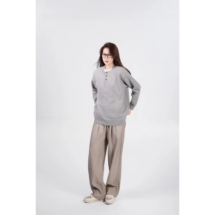 基础痕迹 灰色秋冬圆领针织毛衣不褪色加厚