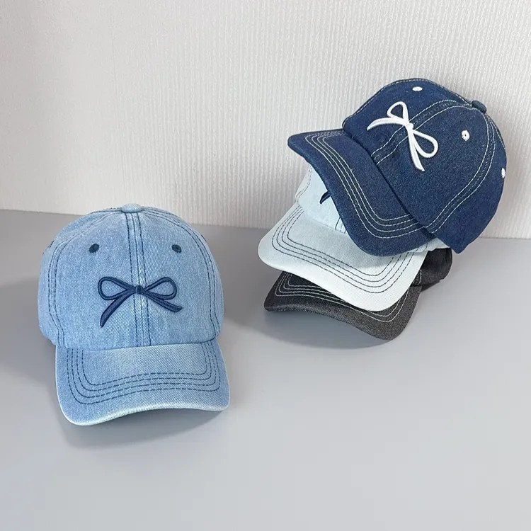 女童帽子四季款蝴蝶结牛仔棒球帽2-3-6岁女孩简洁潮酷宝宝鸭舌帽